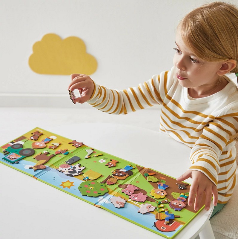 Libro magnetico per bambini a tema fattoria con 30 magneti, adatto dai 3 anni in su